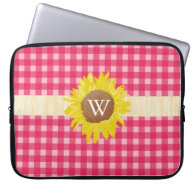 Country style yellow plaids, sunflower, monogram laptop sleeve