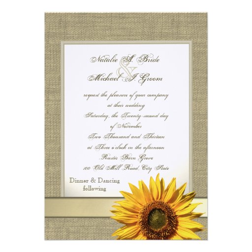 Country Sunflower and Burlap Personalized Invitations