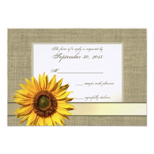 Country Sunflower and Burlap Look Response Personalized Invitations