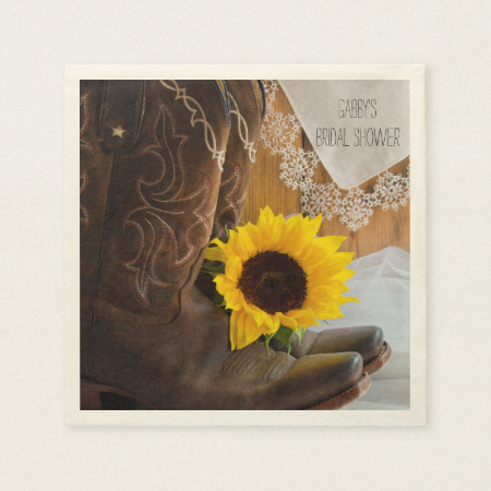 Country Sunflower and Lace Bridal Shower Paper Napkin