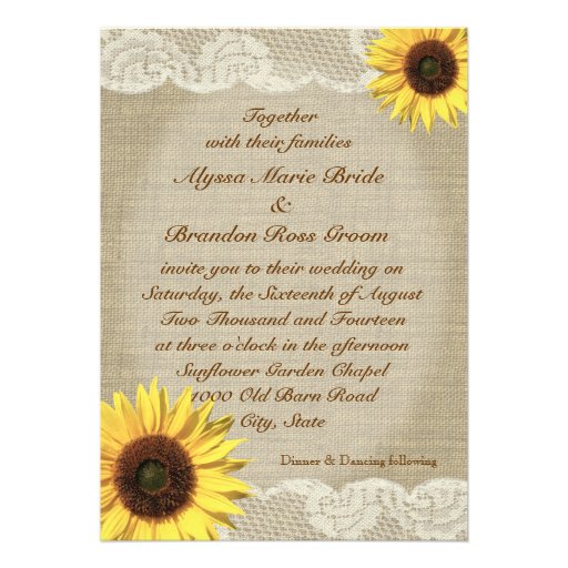 Country Sunflower and Lace Invite