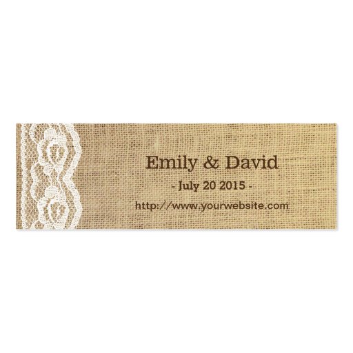 Country Sunflower Lace & Burlap Wedding Website Business Cards (front side)