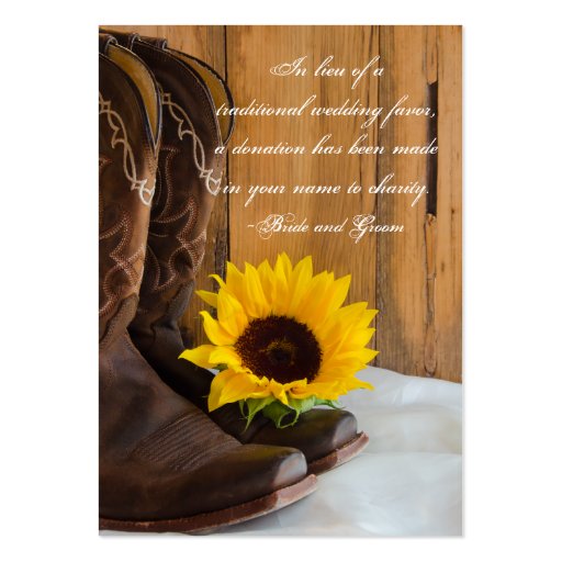 Country Sunflower Wedding Charity Favor Card Business Card Template (front side)