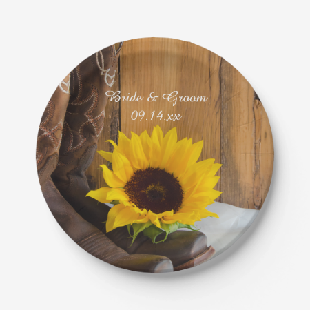 Country Sunflower Wedding Paper Plates 7 Inch Paper Plate