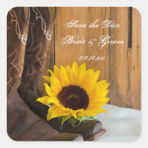 Country Sunflower Wedding Save the Date Square Stickers