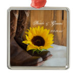 Country Sunflower Wedding Square Ornament