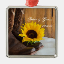 Country Sunflower Wedding Square Ornament