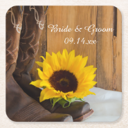 Country Sunflower Wedding Square Paper Coaster