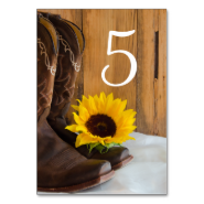 Country Sunflower Wedding Table Numbers Table Card