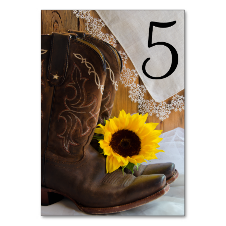 Country Sunflower Wedding Table Numbers Table Card