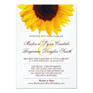 Country Sunflower White Wedding Invitations 4.5
