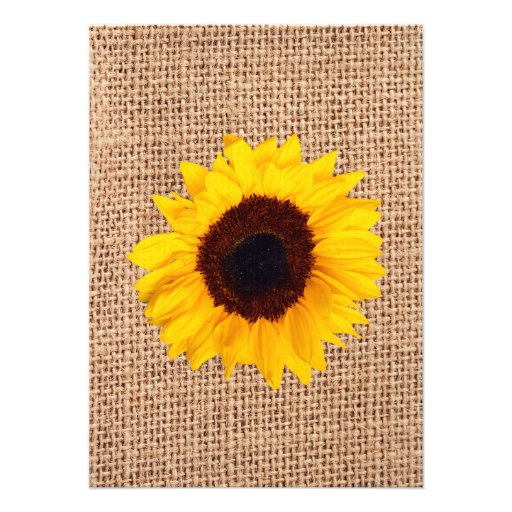 Country Sunflowers Burlap Print Wedding Invitation