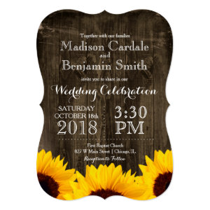 Country Sunflowers Rustic Wood Wedding Invitations 5