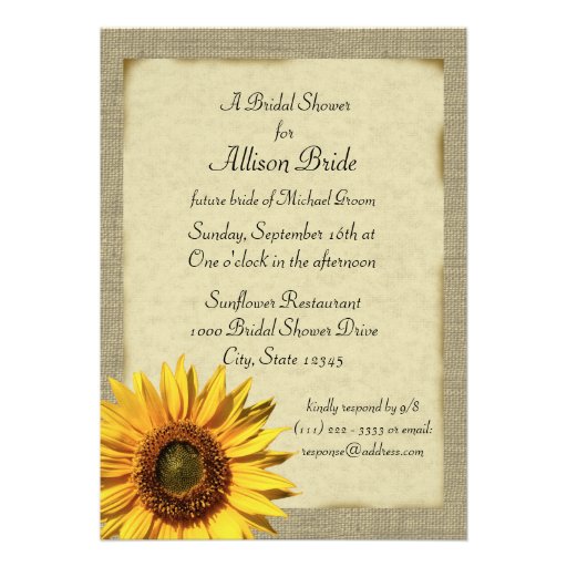 Country Sunshine Sunflower Bridal Shower Invitations