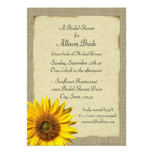 Country Sunshine Sunflower Bridal Shower Custom Invitations (front side)