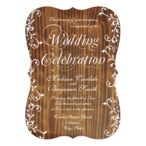 Country Swirl Rustic Barn Wood Wedding Invitations