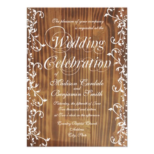 Country Swirl Rustic Wood Wedding Invitations