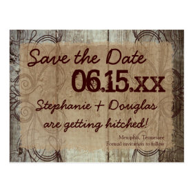 Country Swirl Wood Rustic Save the Date Postcards