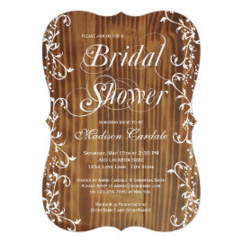 Country Swirls Rustic Wood Bridal Shower Invites