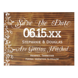 Country Swirls Rustic Wood Save the Date Postcards