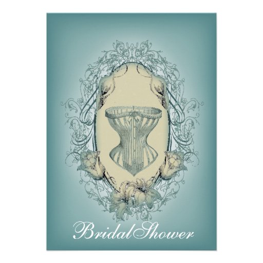 country Teal Corset Lily vintage Bridal Shower Cards