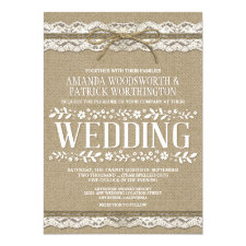 Country Twine Burlap and Lace Wedding Invitations