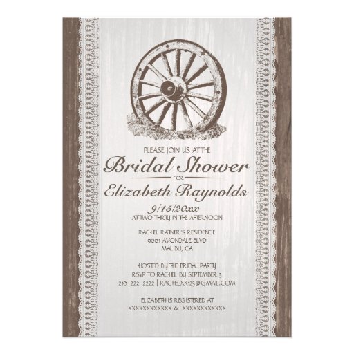 Country Wagon Wheel Bridal Shower Invitations