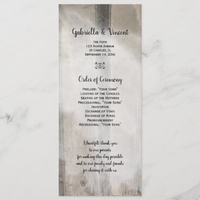 This custom rustic wedding program will complement any rural country farm 