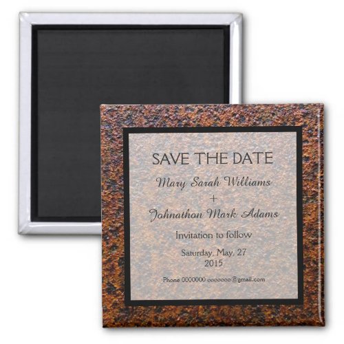 Country Wedding Rusted Steel Wedding Save The Date 2 Inch Square Magnet