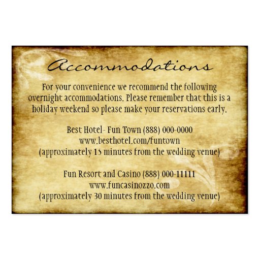 Country Wedding Rustic Insert Accommodation Cards Business Card