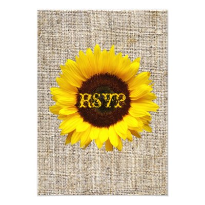 country wedding yellow Sunflower burlap RSVP card Invitations