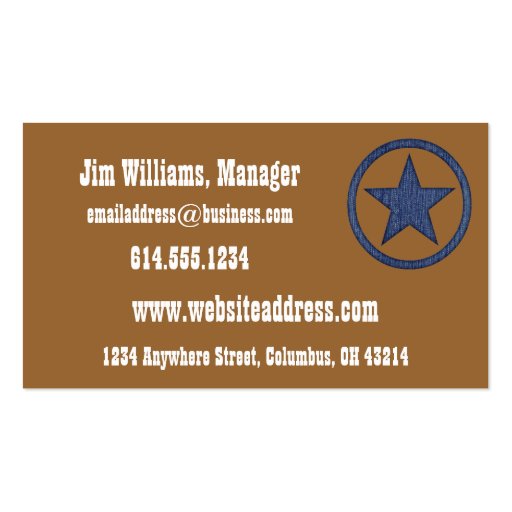 Country Western Business Card :: Denim Star D2 (back side)
