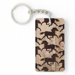 Country Western Horses on Barn Wood Cowboy Gifts Acrylic Key Chains