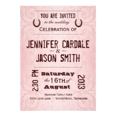 Country Western Horseshoe Pink Wedding Invitations
