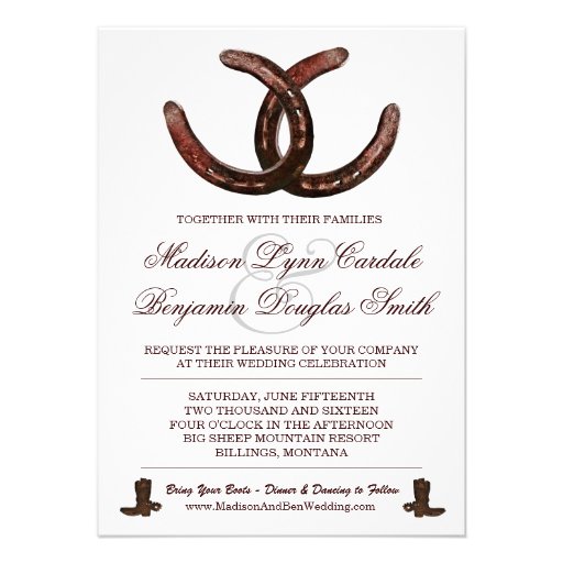 Country Western Horseshoes Boots Wedding Invites