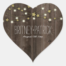 Country Western Lights & Barn Wood Wedding Favors Heart Sticker