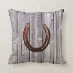 Country Western Lucky Horseshoe Rustic Wood Pillow