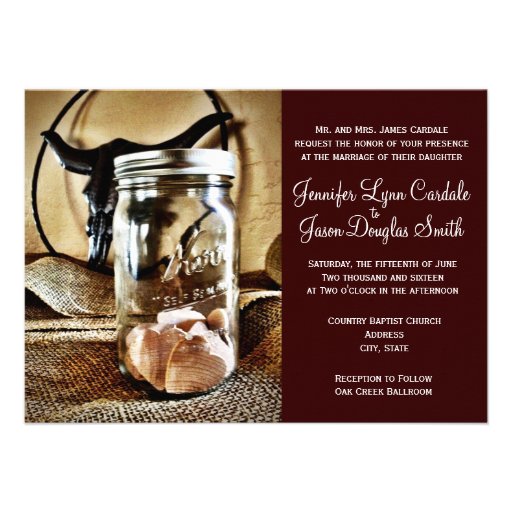 Country Western Mason Jar Wedding Invitations