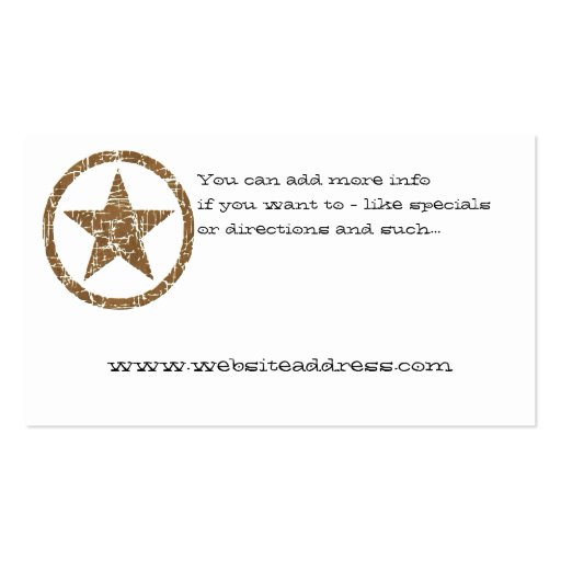 Country Western Star/Badge Business Card (back side)