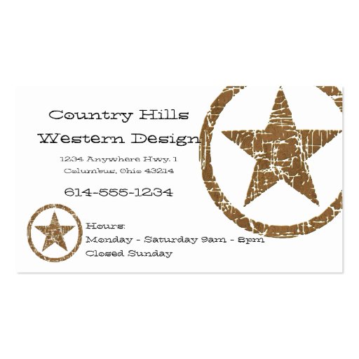 Country Western Star/Badge Business Card (front side)