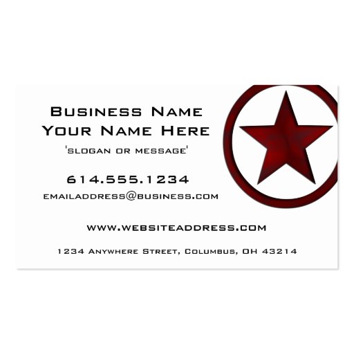 Country Western Star/Badge Red 2 Business Card (front side)