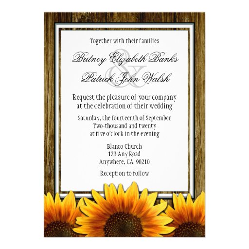 Country Western Wood Sunflower Wedding Invitations