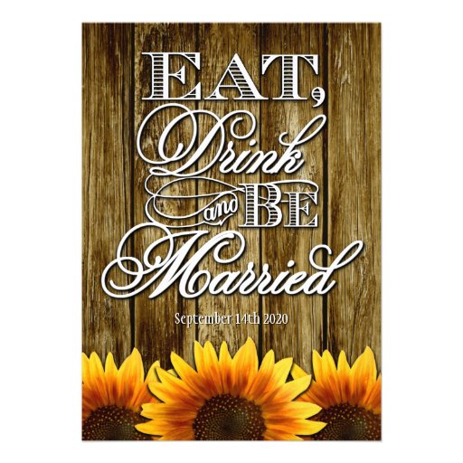 Country Western Wood Sunflower Wedding Invitations