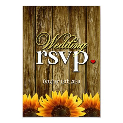 Country Western Wood Sunflower Wedding RSVP Cards Personalized Announcement
