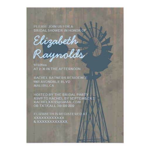 Country Windmill Bridal Shower Invitations