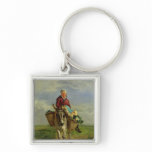Country Woman Riding a Donkey Keychain