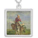 Country Woman Riding a Donkey Personalized Necklace