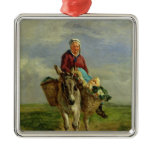 Country Woman Riding a Donkey Christmas Ornament