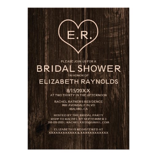 Country Wood Grain Bridal Shower Invitations