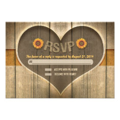 country wood heart wedding rsvp design invite